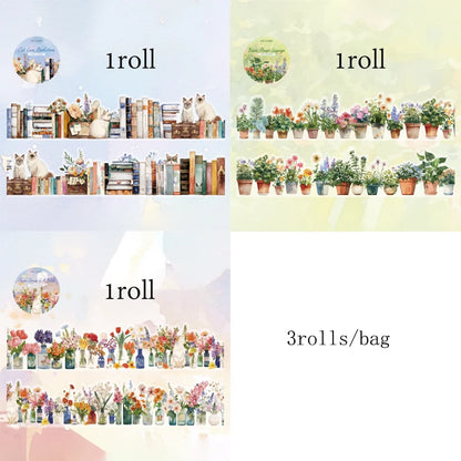 Mr Paper 3rolls/bag Long Life Series White Ink Shaped Tape Masking Tape Handmade DIY Glasses Journal Photo Frame