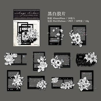 Yoofun 30pcs/lot Vintage Film Boarder Srapbooking Collage Junk Journal Decal Stickers Creative Frame Photo Frame Flower Labels