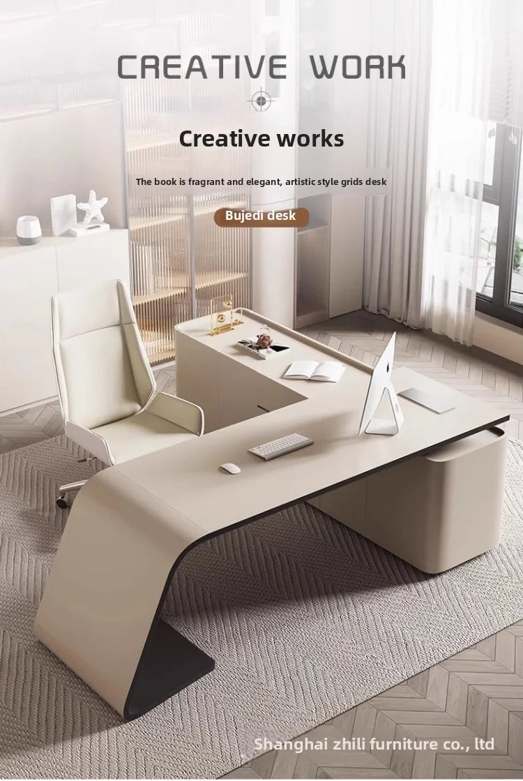 Boss's Desk, Baked Paint Craftsmanship, Office Desk, Modern and Simple Atmosphere, High-end Creative Desk, Light Luxury Style