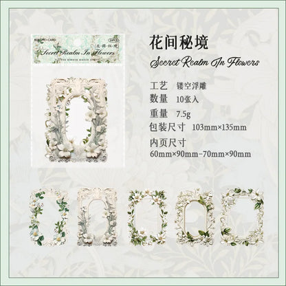10Sheets/Bag Hollow Relief Retro Frame Collage Card European Flower Photo Frame Hand Account Decoration Material