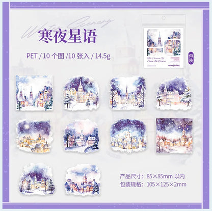 Mr. Paper, 10pcs/pack, Winter Landscape Large-sized PET Stickers, Decorative Collage Scrapbook, Photo Frame, Phone Case,notebook