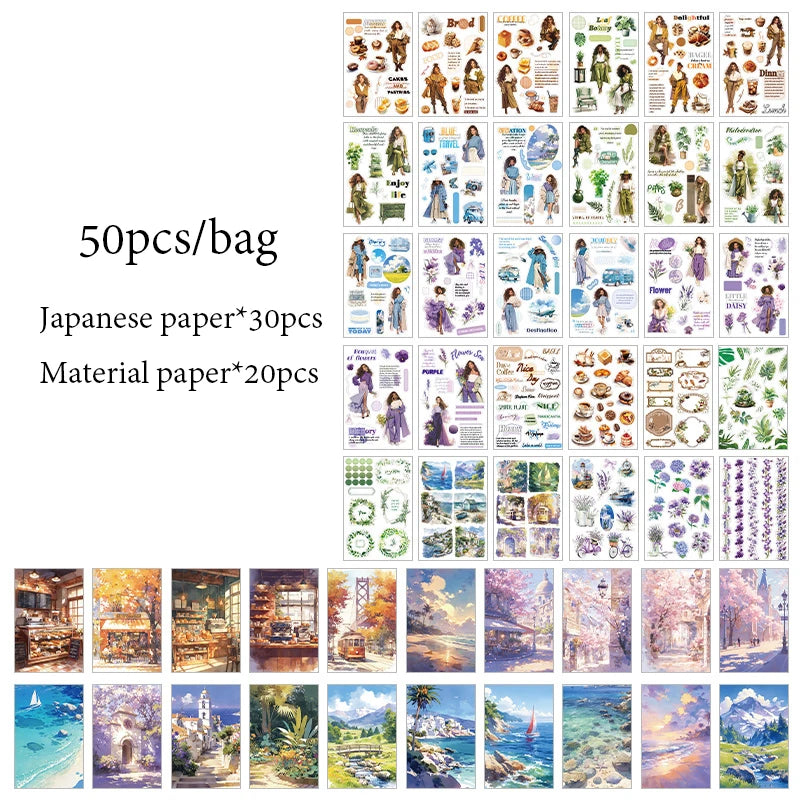 Mr. Paper 1Style 50Pcs/bag Cozy Time Series Sticker Book DIY Handbook Scrapbook Phone Case Photo Frame Calendar