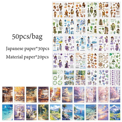 Mr. Paper 1Style 50Pcs/bag Cozy Time Series Sticker Book DIY Handbook Scrapbook Phone Case Photo Frame Calendar