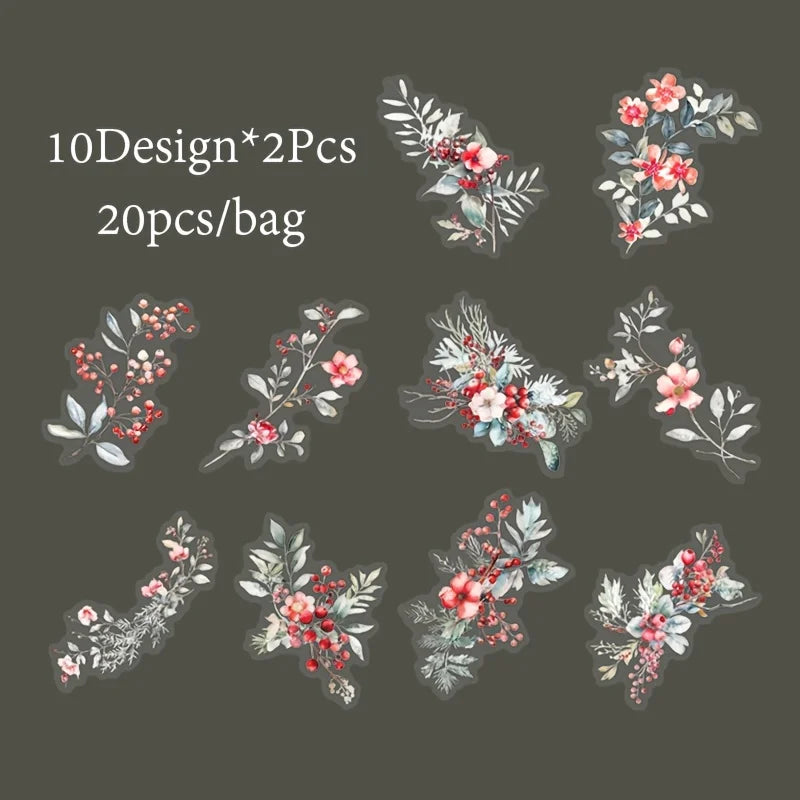 Mr.Paper,20PCS, Plant Themed Stickers, DIY Decorative Scrapbook Notebook Photo Frame Diary Stationery Flower Leaf Stickers Gifts