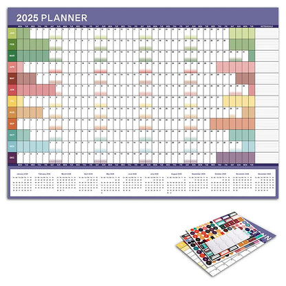 New 2025 English Wall Calendar Single Sheet Annual Wall Hanging Calendar Blank Gird Memo Daily Planner Simple Room Decoration