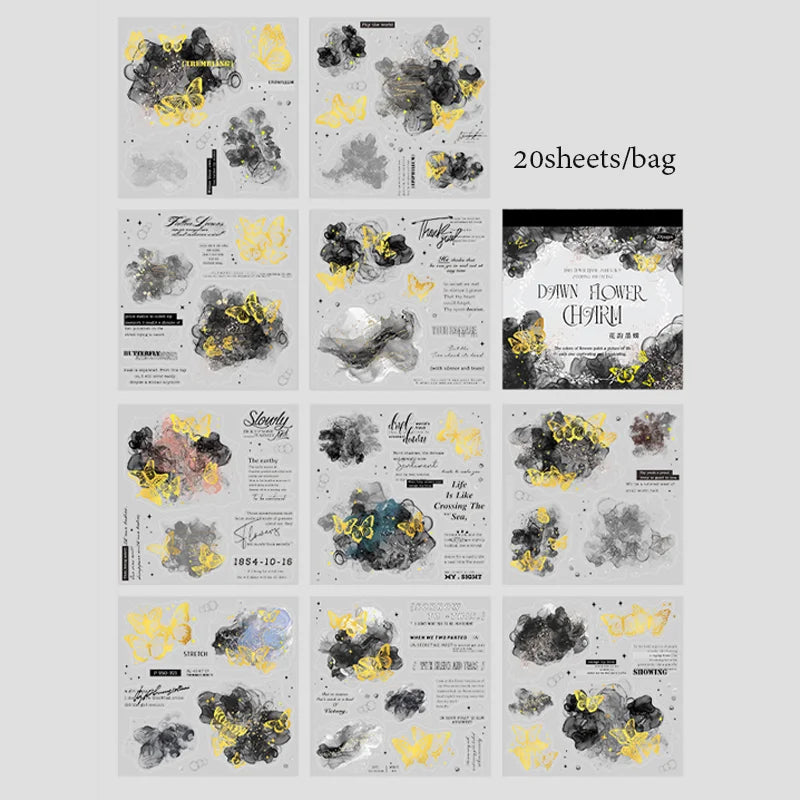 Mr Paper 20Pcs/bag Flower Watercolour Dyeing Foil Stamping Die-cut Sticker Book DIY Handbook Photo Frame Album Calendar