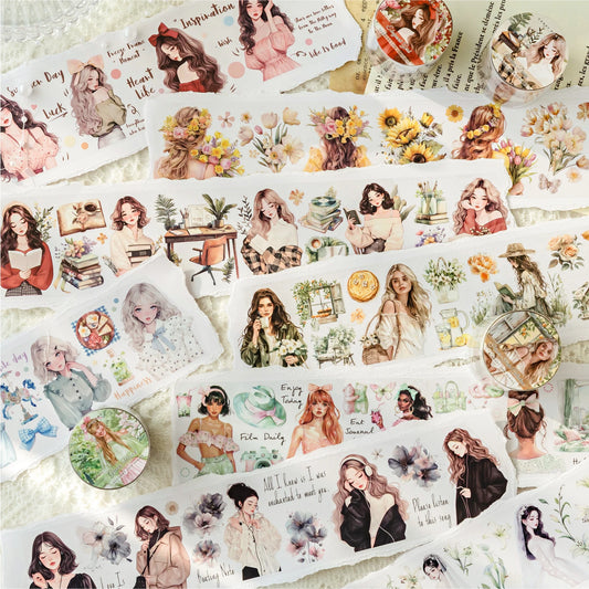 8 Style 2m/1Roll character theme matte PET tape for DIY handbook phone case notebook photo frame tag decoration