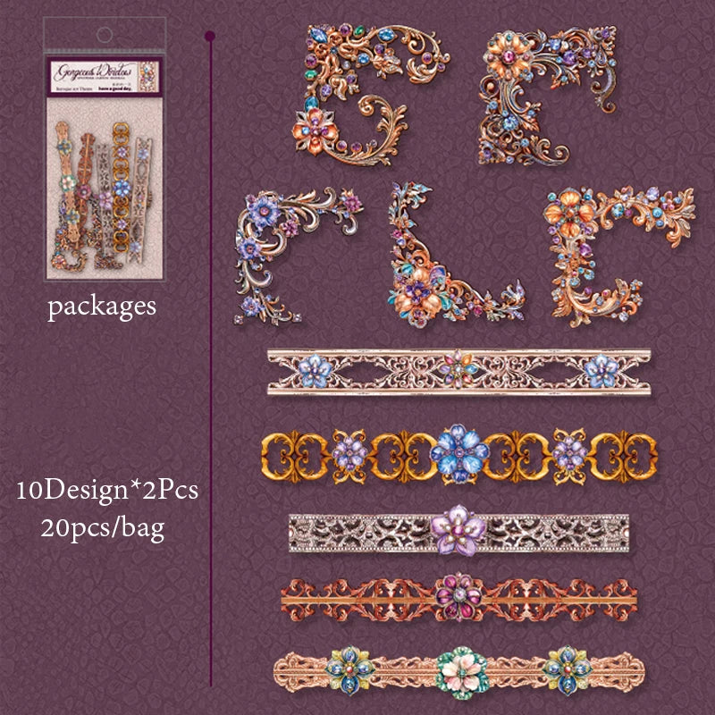 6Style 20Pcs/bag Baroque Style Edge Stickers Creative Materials DIY Handbook Scrapbook Photo Frame Calendar