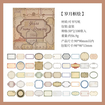 Mr. Paper, Retro Writing Bordered Message Paper, Scrapbook Supplies, Desktop Message, Decorative Notebook Photo Frame 100pcs