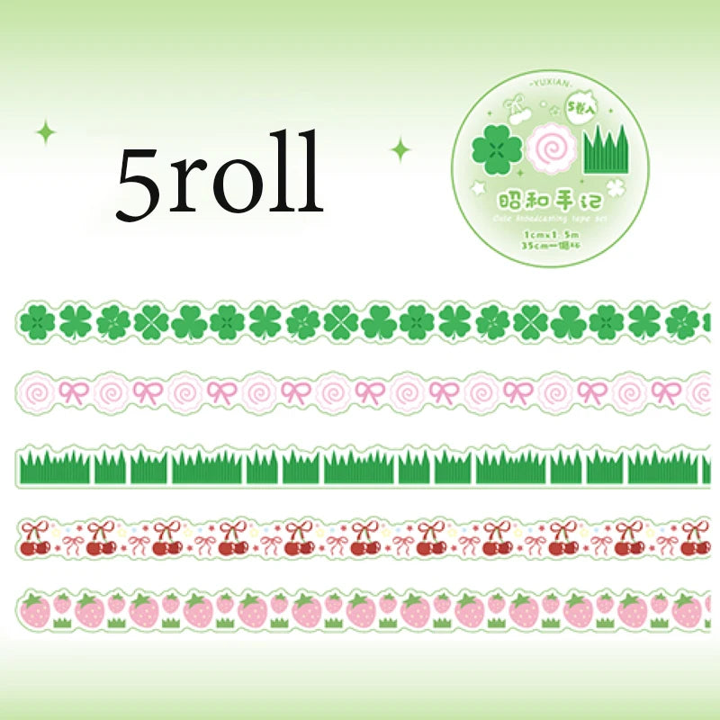 Mr Paper 5rolls/bag Cute Release Shaped Pull Strips Washi Tape Set Masking Tape DIY Water Cup Photo Frame Journal