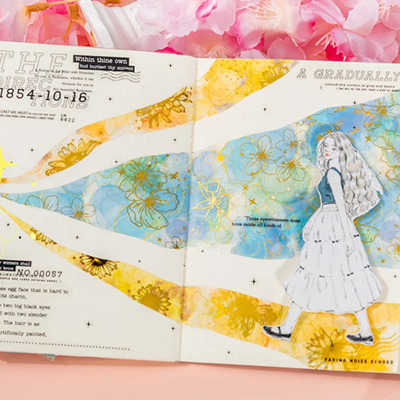 Mr Paper 20Pcs/bag Flower Watercolour Dyeing Foil Stamping Die-cut Sticker Book DIY Handbook Photo Frame Album Calendar