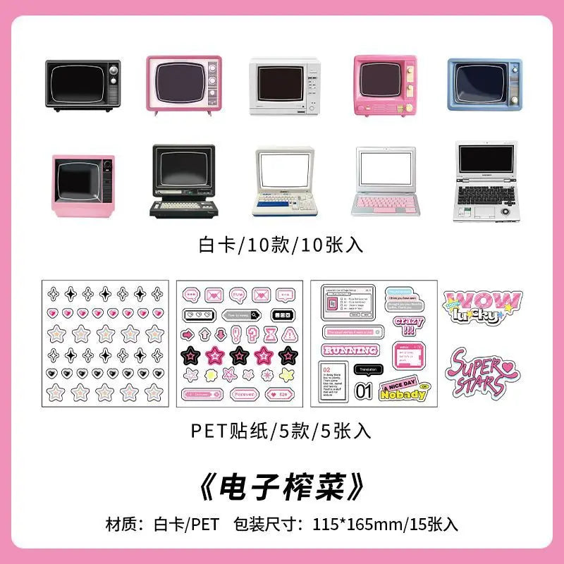 15Pcs/lot Y2K Cute Retro Paper Card Stickers Material Pack Decorative Journal Scrapbooking DIY Photo Frame Collage