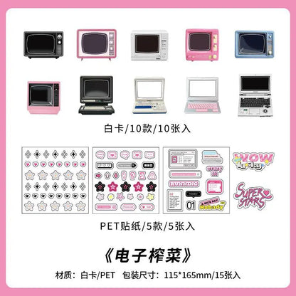 15Pcs/lot Y2K Cute Retro Paper Card Stickers Material Pack Decorative Journal Scrapbooking DIY Photo Frame Collage