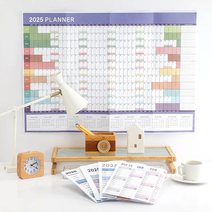 New 2025 English Wall Calendar Single Sheet Annual Wall Hanging Calendar Blank Gird Memo Daily Planner Simple Room Decoration
