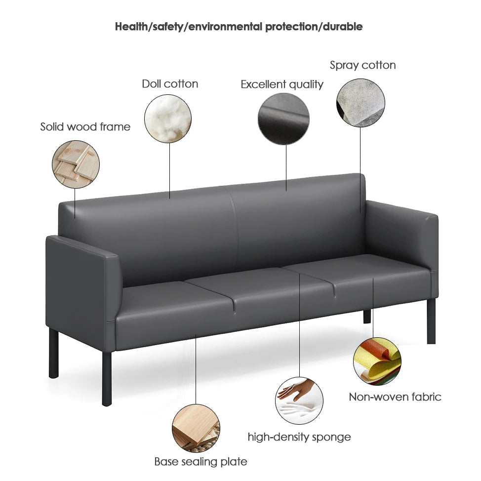 Office Executive Commercial Sofa Furniture Modern Leather Sofa with Wood Frame Modern Luxury Color Pu Leather High End Black