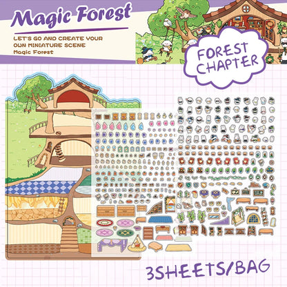 6Style 3Sheets/bag Fun World Stereoscopic Miniature PET Large Scenography Stickers DIY Handbook Scrapbook Photo Frame Notebook