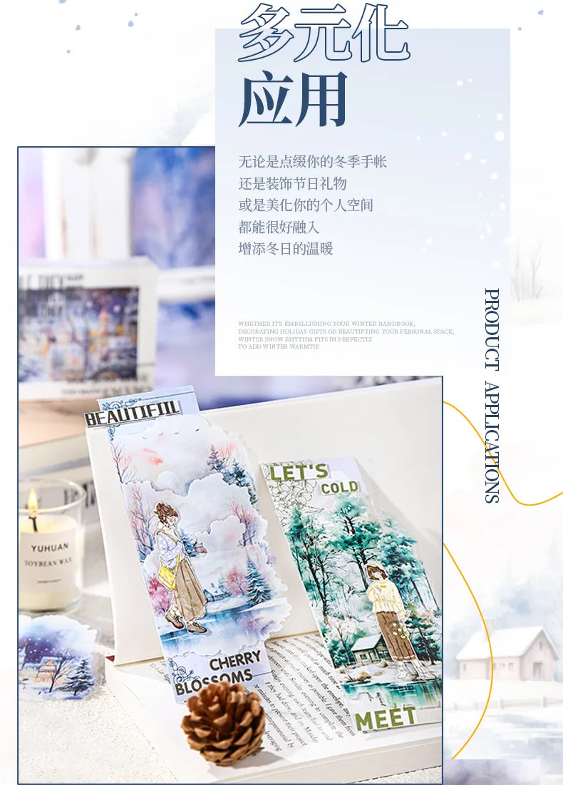 Mr. Paper, 10pcs/pack, Winter Landscape Large-sized PET Stickers, Decorative Collage Scrapbook, Photo Frame, Phone Case,notebook