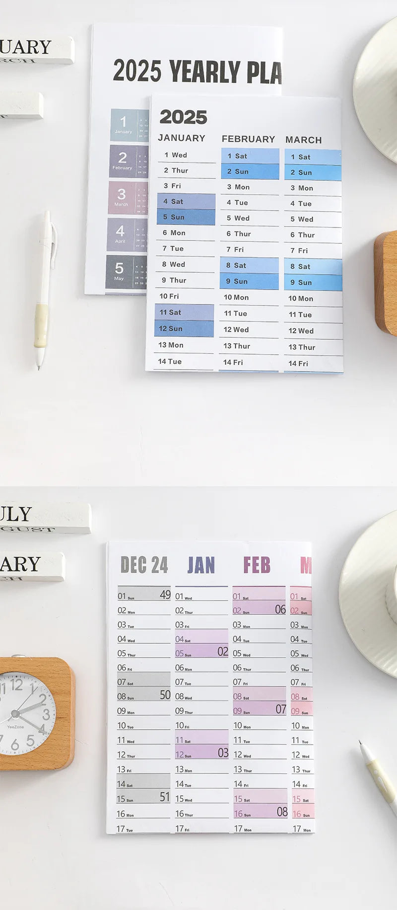 New 2025 English Wall Calendar Single Sheet Annual Wall Hanging Calendar Blank Gird Memo Daily Planner Simple Room Decoration