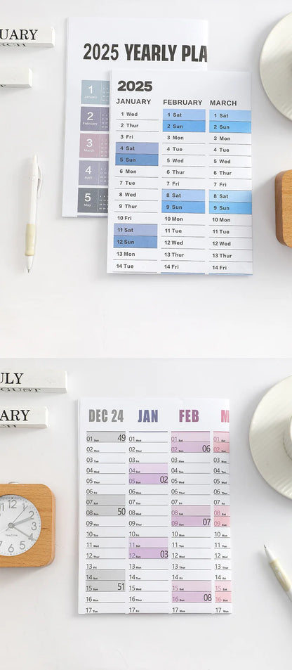 New 2025 English Wall Calendar Single Sheet Annual Wall Hanging Calendar Blank Gird Memo Daily Planner Simple Room Decoration
