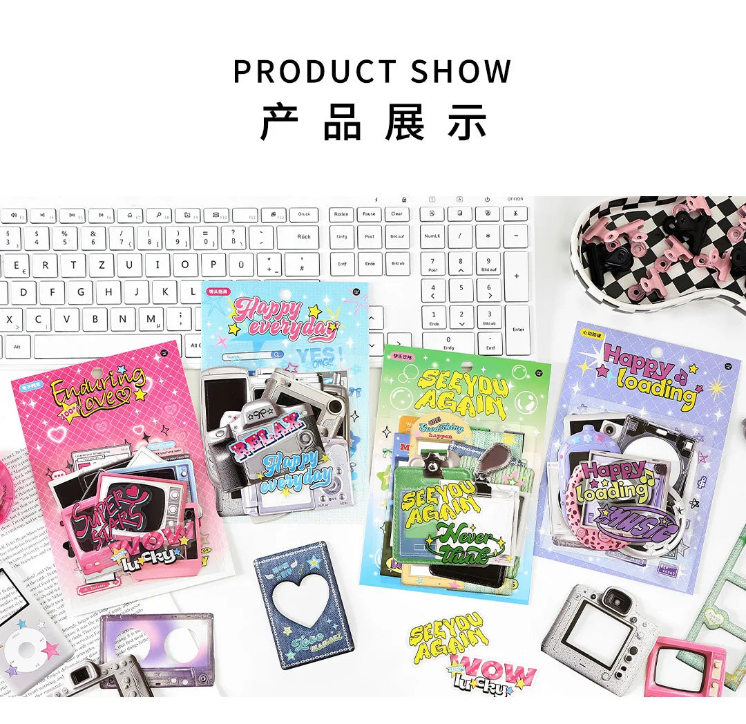 15Pcs/lot Y2K Cute Retro Paper Card Stickers Material Pack Decorative Journal Scrapbooking DIY Photo Frame Collage