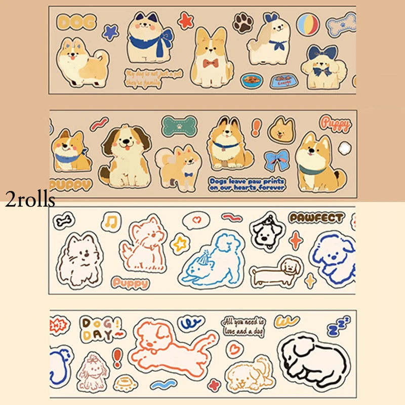 Mr Paper 2rolls/bag kawaii cat and dog diary series tape cute style handbook tape DIY diary photo frame phone case