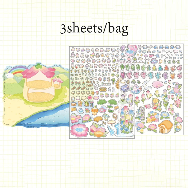 6Style 3Sheets/bag Fun World Stereoscopic Miniature PET Large Scenography Stickers DIY Handbook Scrapbook Photo Frame Notebook