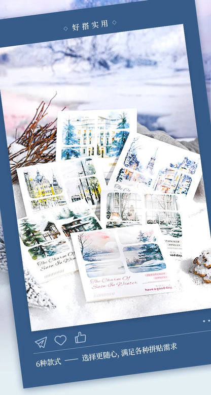 Mr. Paper, 10pcs/pack, Winter Landscape Large-sized PET Stickers, Decorative Collage Scrapbook, Photo Frame, Phone Case,notebook