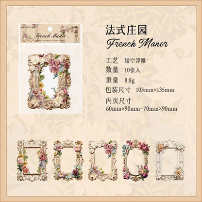 10Sheets/Bag Hollow Relief Retro Frame Collage Card European Flower Photo Frame Hand Account Decoration Material