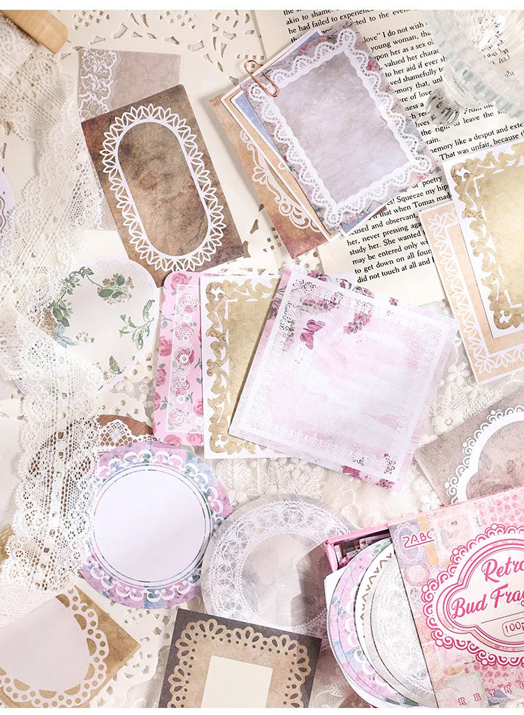 Mr. Paper, Retro Writing Bordered Message Paper, Scrapbook Supplies, Desktop Message, Decorative Notebook Photo Frame 100pcs