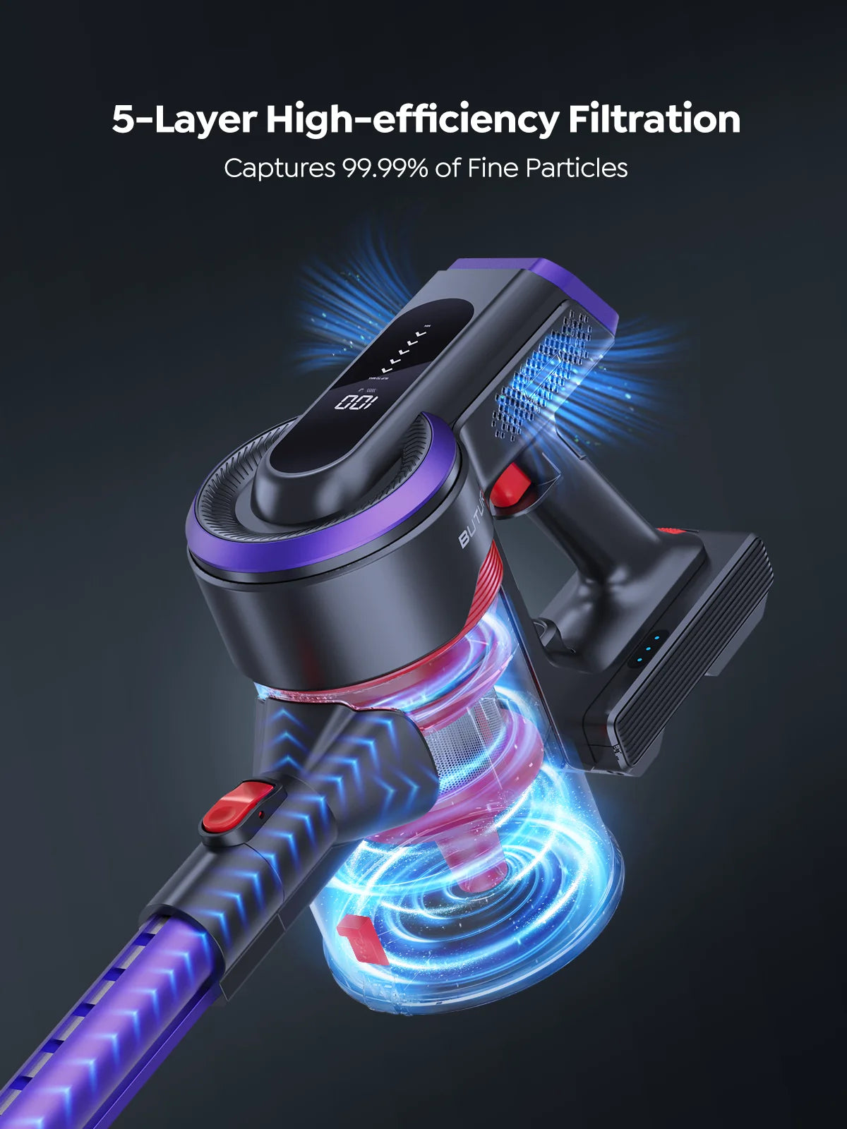 Buture JR400 38000Pa Cordless Vacuum Cleaner Handheld 450W With Touch Display Smart Home Appliance for Carpets Hair 55 Mins
