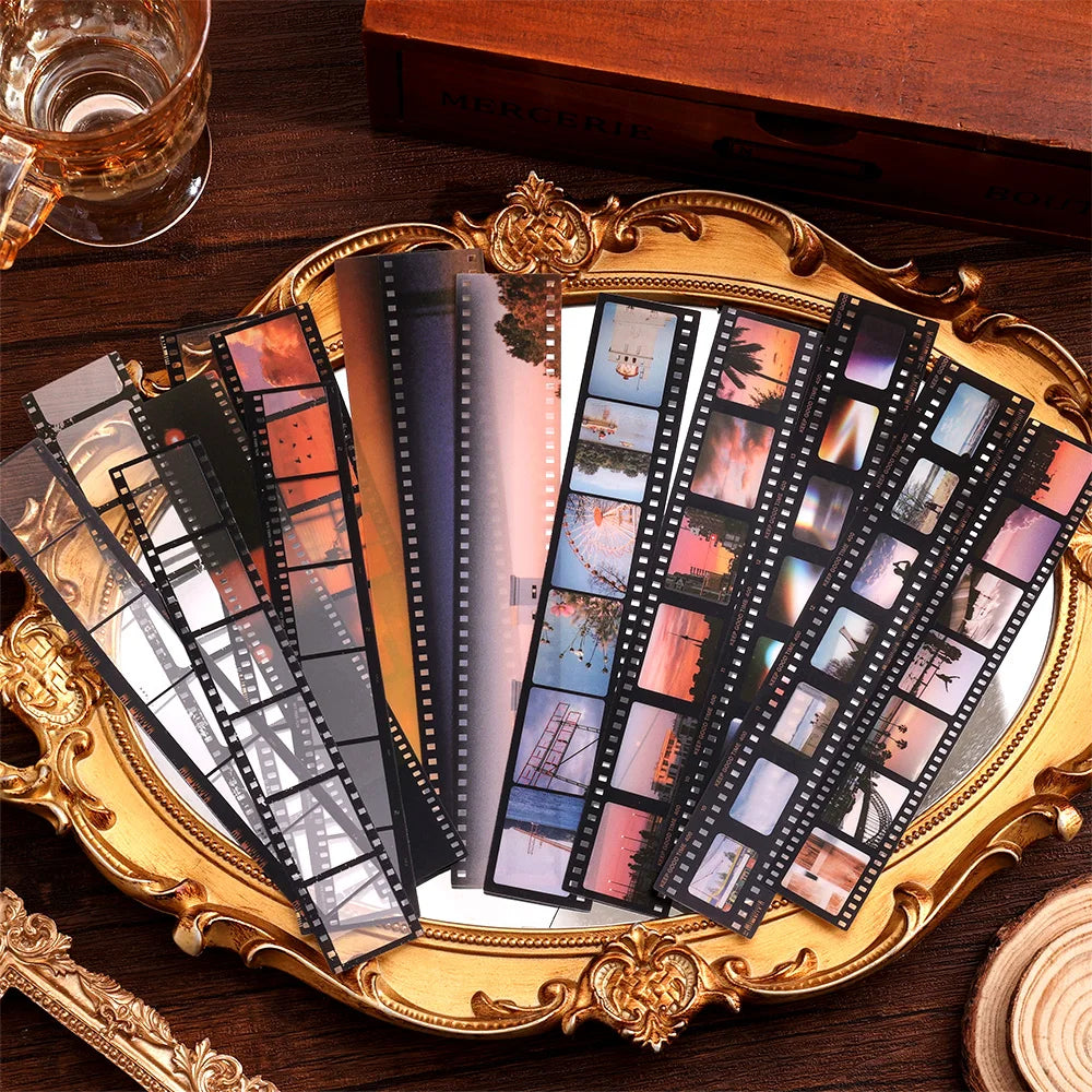 100 pcs/pack Vintage Movie Film Cards Notes And Stickers Set Pack For Scrapbook Kit Film Strip Photo Frame Journaling Supplies