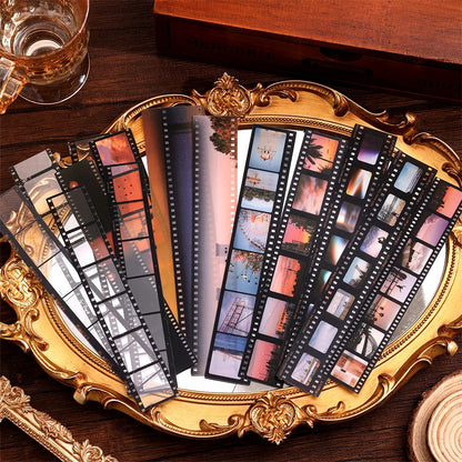 100 pcs/pack Vintage Movie Film Cards Notes And Stickers Set Pack For Scrapbook Kit Film Strip Photo Frame Journaling Supplies