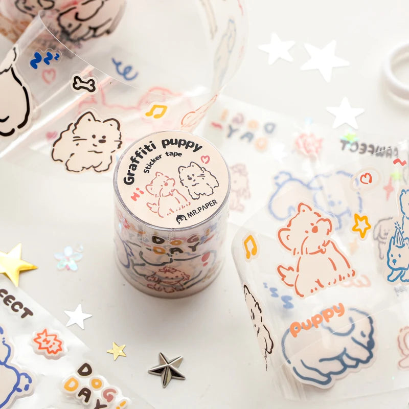 Mr Paper 2rolls/bag kawaii cat and dog diary series tape cute style handbook tape DIY diary photo frame phone case