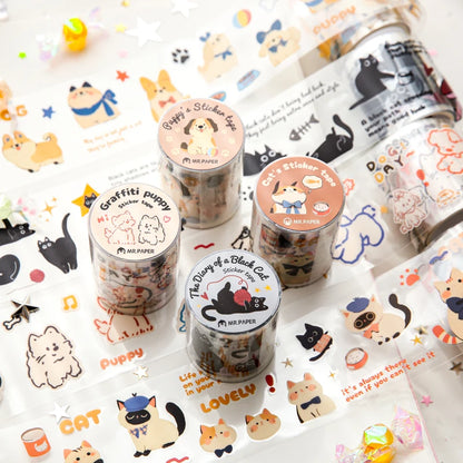 Mr Paper 2rolls/bag kawaii cat and dog diary series tape cute style handbook tape DIY diary photo frame phone case