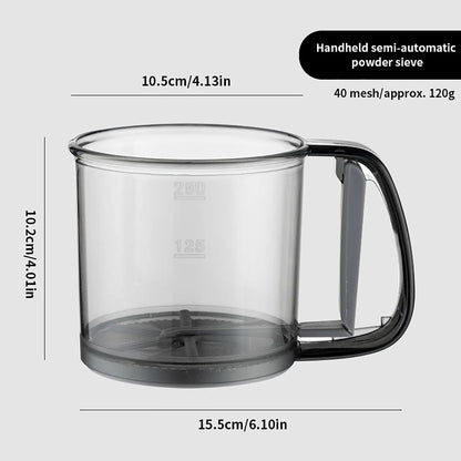 Kitchen baking, cake flour sieve, 40 mesh semi-automatic filter sieve, flour sieve with capacity scale