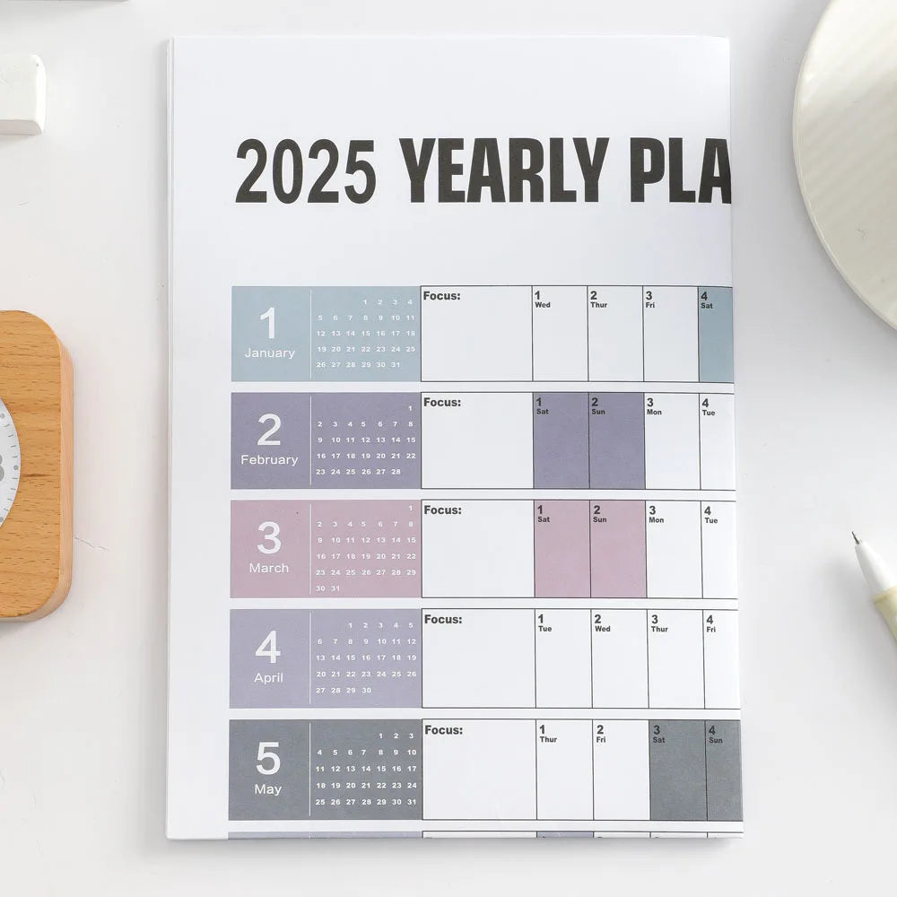 New 2025 English Wall Calendar Single Sheet Annual Wall Hanging Calendar Blank Gird Memo Daily Planner Simple Room Decoration