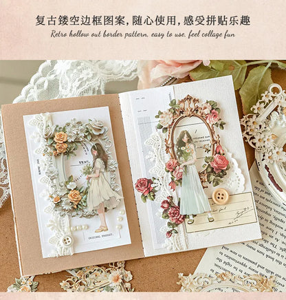 10Sheets/Bag Hollow Relief Retro Frame Collage Card European Flower Photo Frame Hand Account Decoration Material