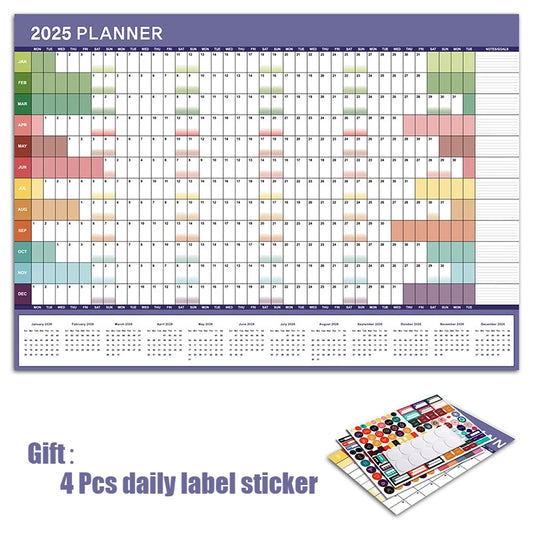 New 2025 English Wall Calendar Single Sheet Annual Wall Hanging Calendar Blank Gird Memo Daily Planner Simple Room Decoration