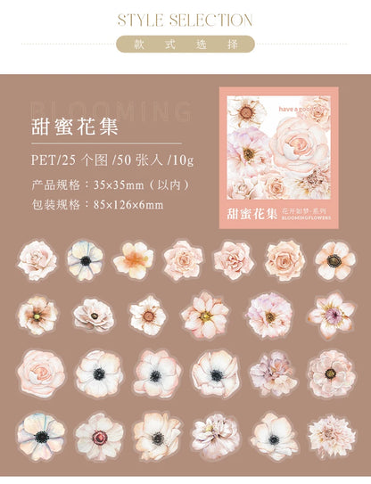 Yoofun 50pcs/lot Creative PET Flower Stickers for Gift Card Photo Frame Journal Scrapbooking Decoration Label Stationery