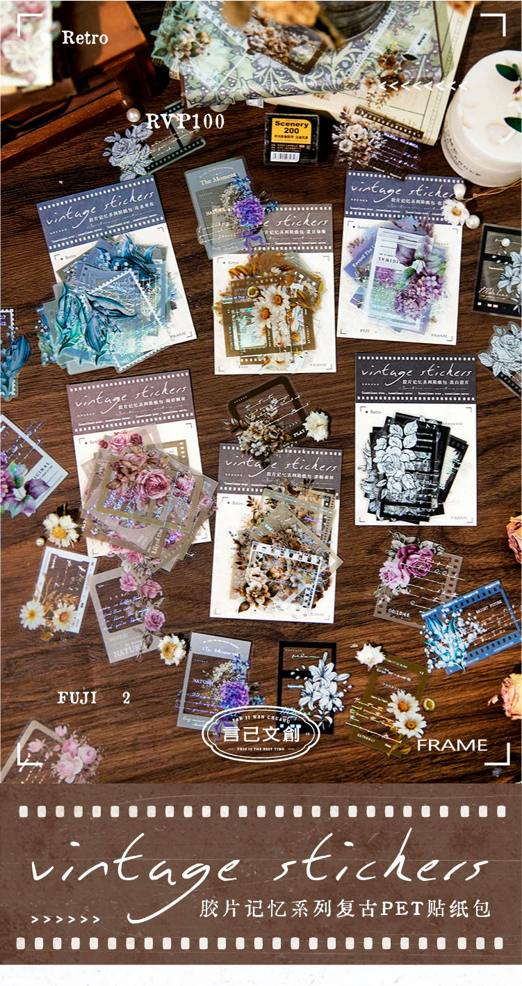 Yoofun 30pcs/lot Vintage Film Boarder Srapbooking Collage Junk Journal Decal Stickers Creative Frame Photo Frame Flower Labels