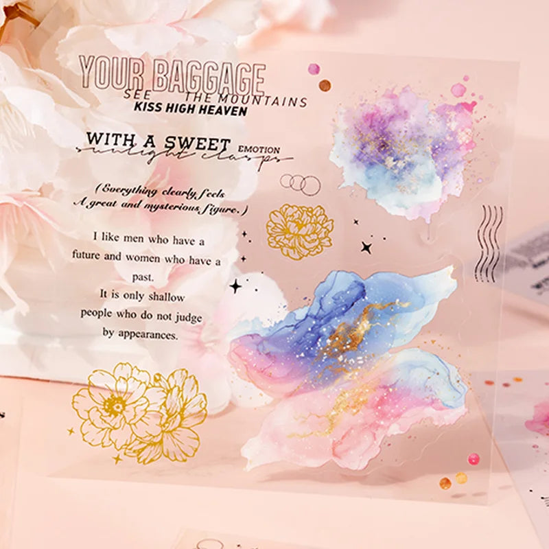 Mr Paper 20Pcs/bag Flower Watercolour Dyeing Foil Stamping Die-cut Sticker Book DIY Handbook Photo Frame Album Calendar