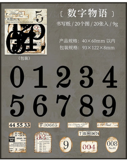 Journal GO 20pcs Creative Hard Card Vintage Numbers Stickers for Photo Frame Scrapbooking Journaling diy Retro Number Sticker