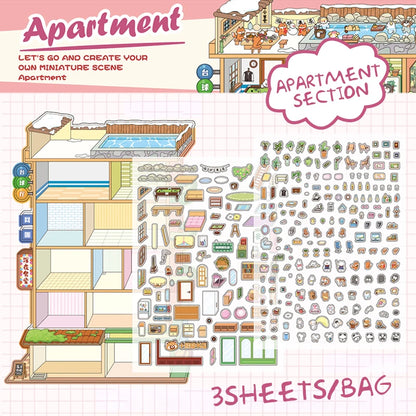 6Style 3Sheets/bag Fun World Stereoscopic Miniature PET Large Scenography Stickers DIY Handbook Scrapbook Photo Frame Notebook