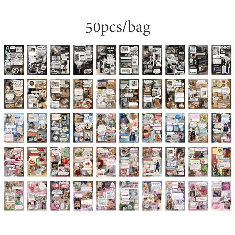 2Style 50Pcs/book Korean Style Cut Film Sticker Book DIY Handbook Envelope Seal Stickers Phone Case Scrapbook Photo Frame Diary