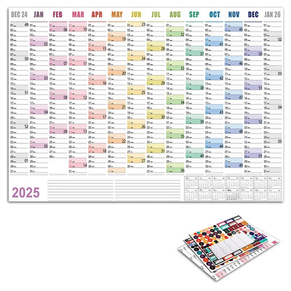 New 2025 English Wall Calendar Single Sheet Annual Wall Hanging Calendar Blank Gird Memo Daily Planner Simple Room Decoration