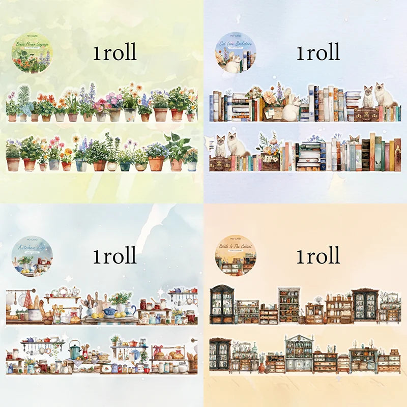 Mr Paper 3rolls/bag Long Life Series White Ink Shaped Tape Masking Tape Handmade DIY Glasses Journal Photo Frame