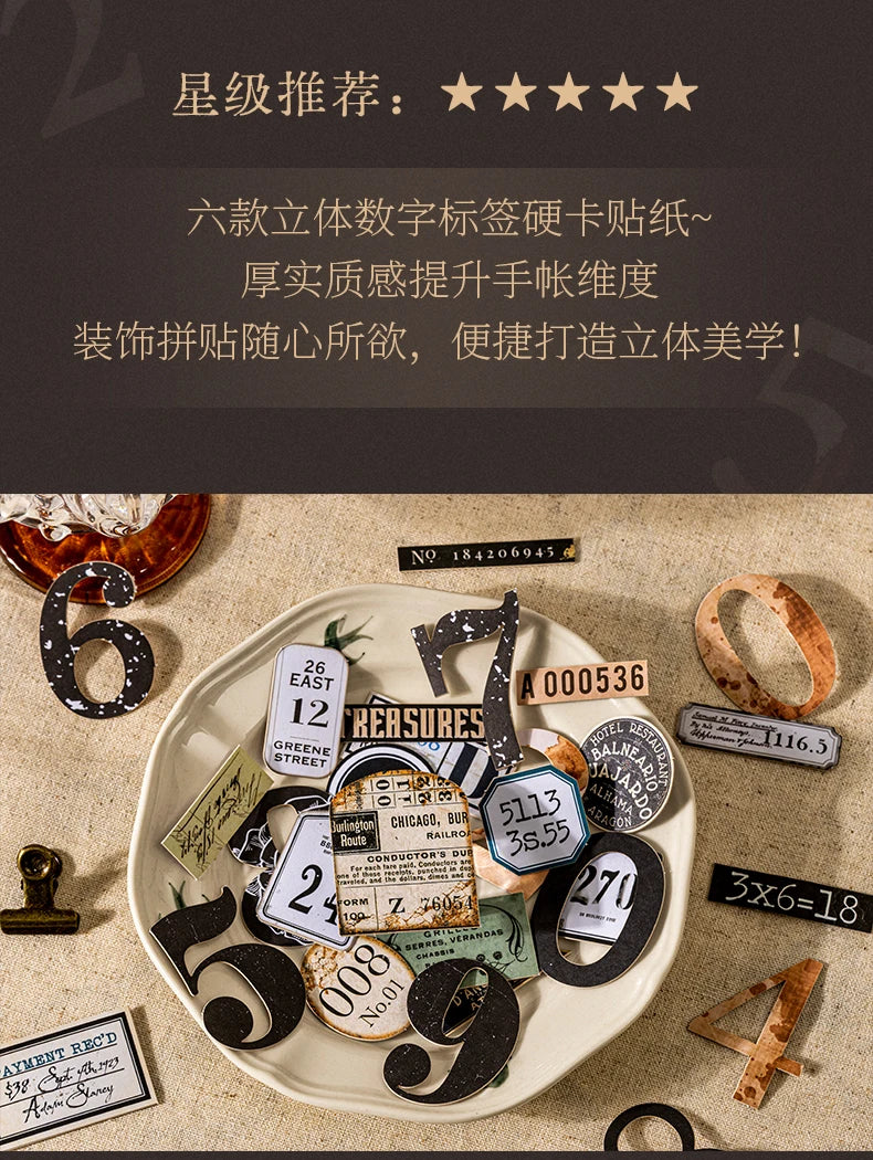 Journal GO 20pcs Creative Hard Card Vintage Numbers Stickers for Photo Frame Scrapbooking Journaling diy Retro Number Sticker
