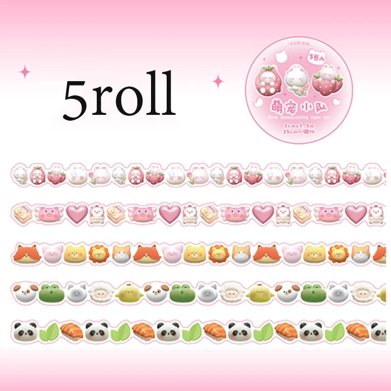 Mr Paper 5rolls/bag Cute Release Shaped Pull Strips Washi Tape Set Masking Tape DIY Water Cup Photo Frame Journal