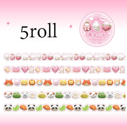 Mr Paper 5rolls/bag Cute Release Shaped Pull Strips Washi Tape Set Masking Tape DIY Water Cup Photo Frame Journal