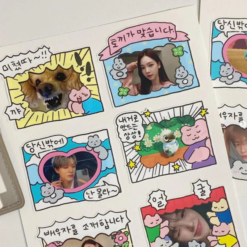 Korean Cute Kawaii Graffiti Style Photo Frame Stickers Girl Photo Star Card Photo Album Diary DIY Decorative Cartoon Stickers